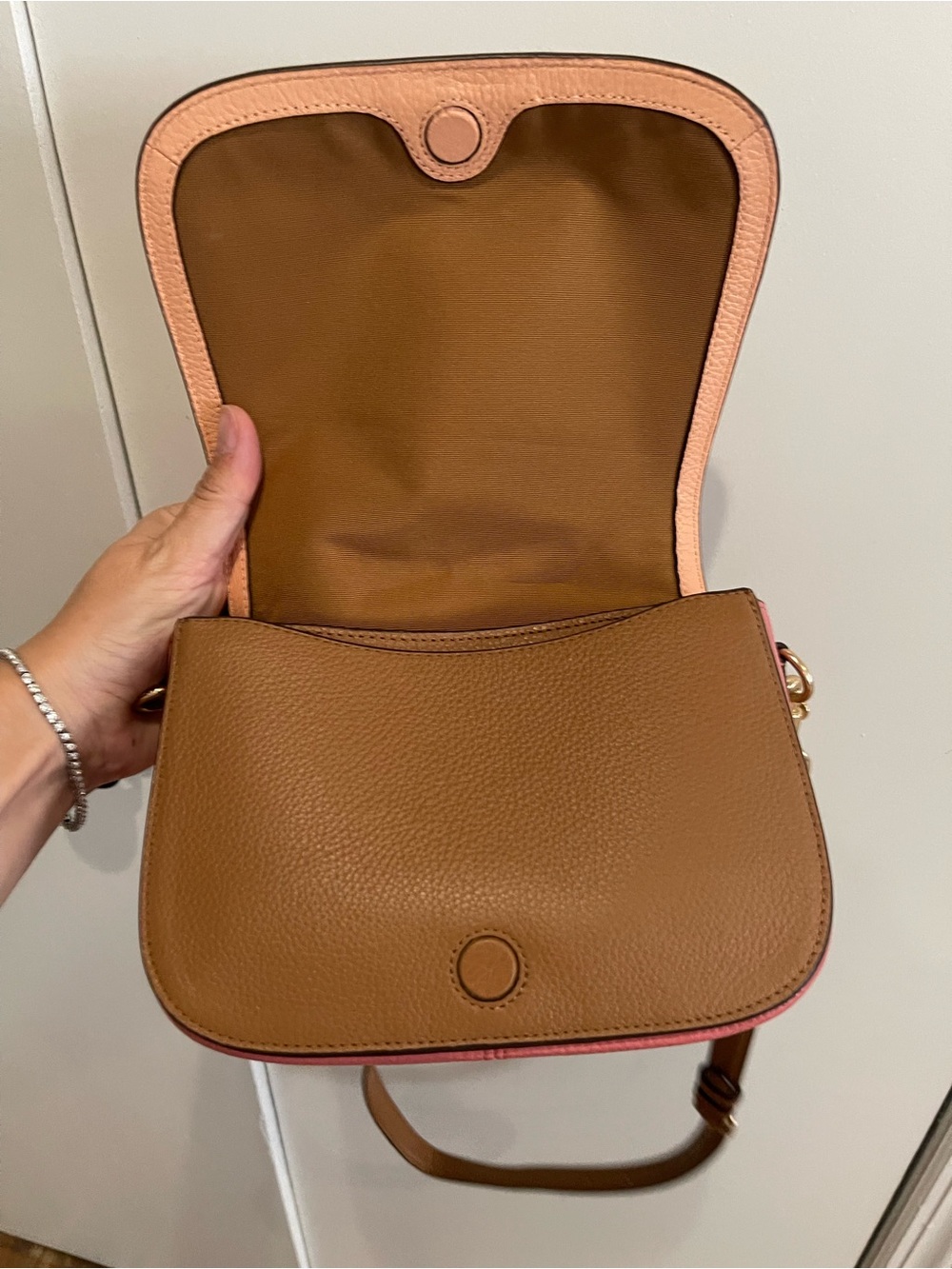 Coach Pebbled Leather Crossbody in Peach with Pink Trim - Picture 6 of 15
